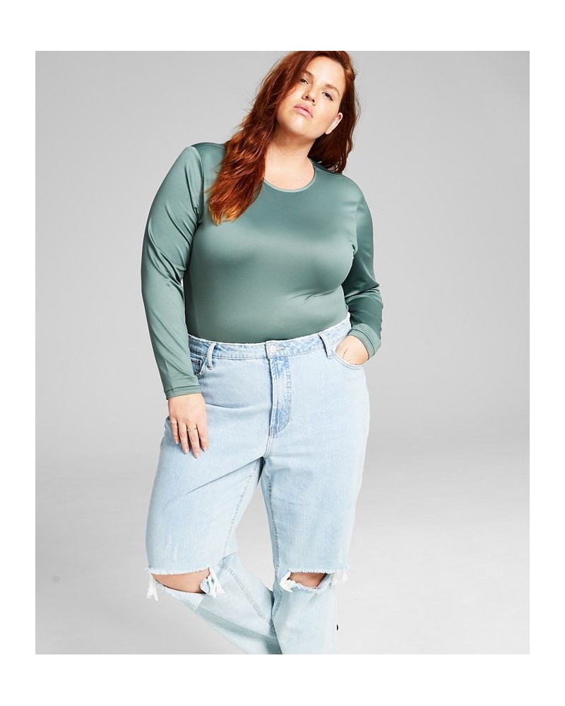 Plus Size Crewneck Bodysuit Green $10.29 Tops