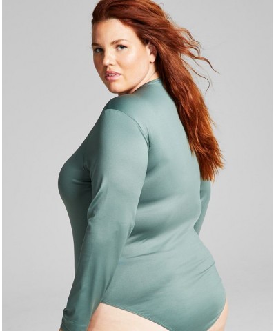 Plus Size Crewneck Bodysuit Green $10.29 Tops