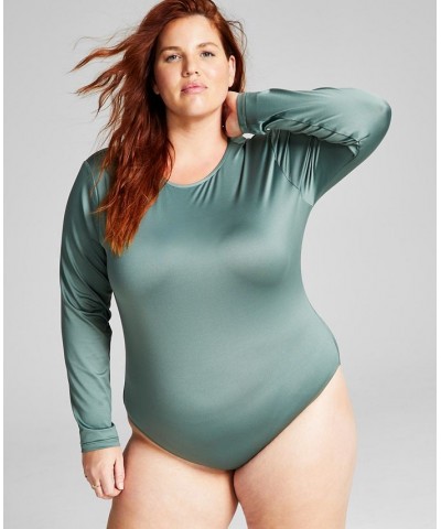 Plus Size Crewneck Bodysuit Green $10.29 Tops