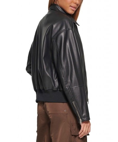 Women's Faux Leather Lightweight Bomber Jacket Black $41.00 Jackets