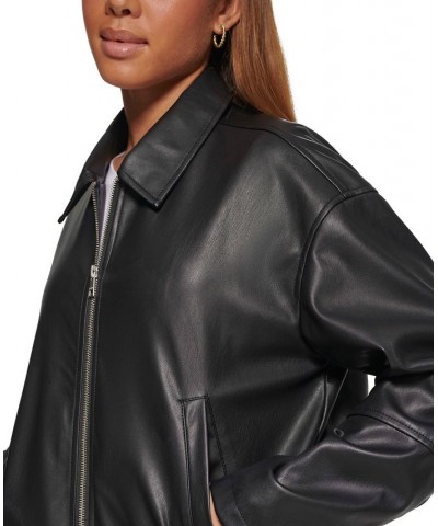 Women's Faux Leather Lightweight Bomber Jacket Black $41.00 Jackets