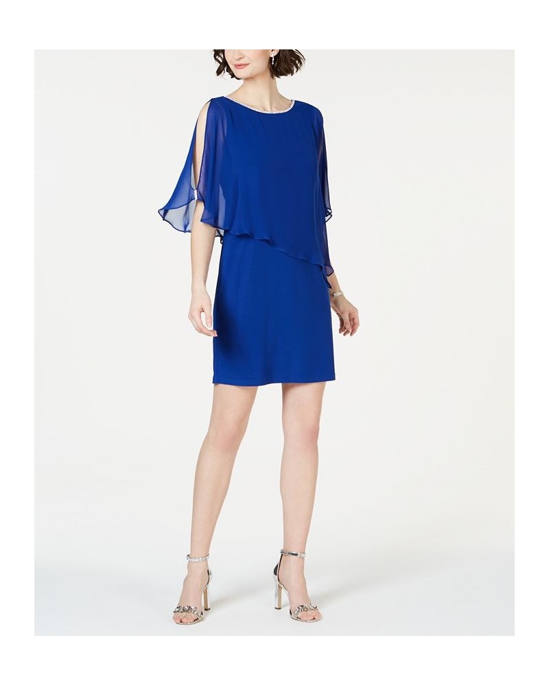 Rhinestone-Trim Chiffon Popover Dress Blue $36.49 Dresses