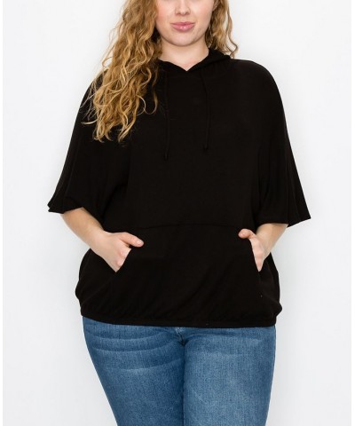 Plus Size Batwing Pocket Hoodie Black $29.00 Sweatshirts