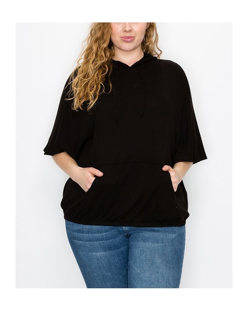 Plus Size Batwing Pocket Hoodie Black $29.00 Sweatshirts