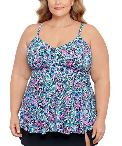 Plus Size Printed V-Neck Underwire Tankini Top Dancing Colors $42.30 Swimsuits