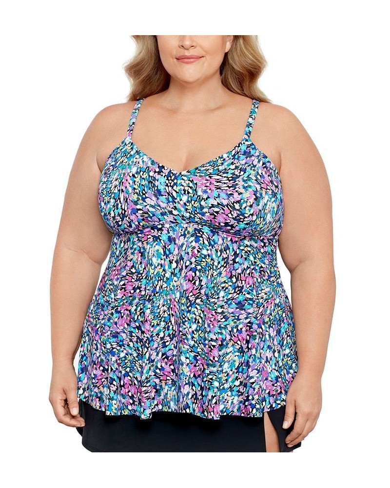 Plus Size Printed V-Neck Underwire Tankini Top Dancing Colors $42.30 Swimsuits