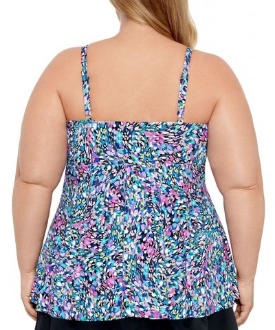 Plus Size Printed V-Neck Underwire Tankini Top Dancing Colors $42.30 Swimsuits