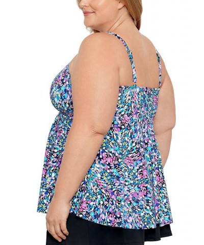 Plus Size Printed V-Neck Underwire Tankini Top Dancing Colors $42.30 Swimsuits