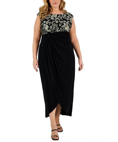 Plus Size Embroidered Gathered-Waist Gown Tan/Beige $40.33 Dresses