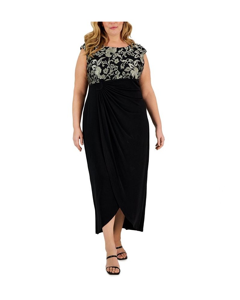 Plus Size Embroidered Gathered-Waist Gown Tan/Beige $40.33 Dresses