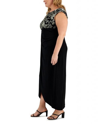 Plus Size Embroidered Gathered-Waist Gown Tan/Beige $40.33 Dresses