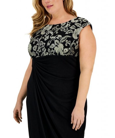 Plus Size Embroidered Gathered-Waist Gown Tan/Beige $40.33 Dresses