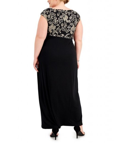 Plus Size Embroidered Gathered-Waist Gown Tan/Beige $40.33 Dresses