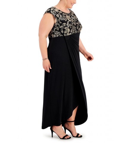 Plus Size Embroidered Gathered-Waist Gown Tan/Beige $40.33 Dresses