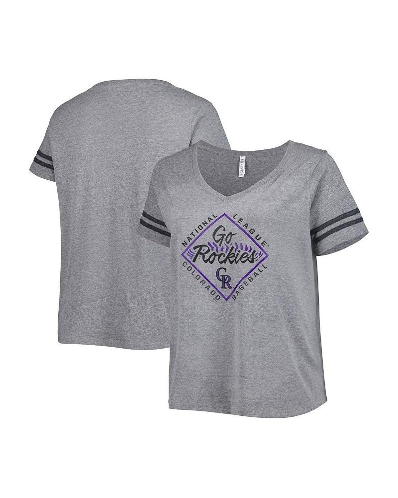 Women's Gray Colorado Rockies Plus Size V-Neck Jersey T-shirt Gray $28.20 Tops