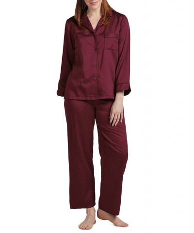 Women's Notched-Collar Pajamas Set Red $14.40 Sleepwear