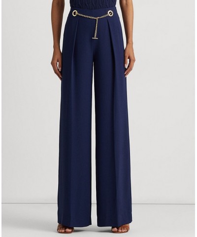 Women's Pleated Georgette Belted Wide-Leg Pants French Navy $65.60 Pants