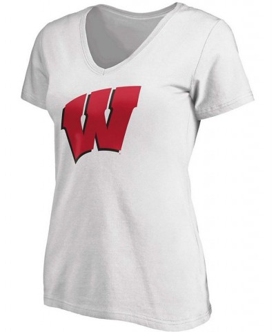 Plus Size Majestic White Wisconsin Badgers Primary Logo V-Neck T-shirt White $24.50 Tops