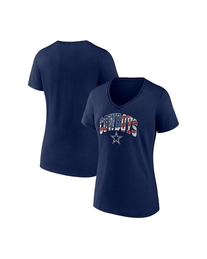 Women's Branded Navy Dallas Cowboys Banner Wave Iconic V-Neck T-shirt Navy $21.65 Tops