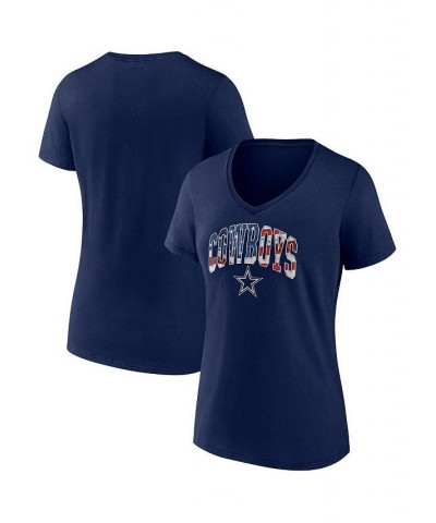 Women's Branded Navy Dallas Cowboys Banner Wave Iconic V-Neck T-shirt Navy $21.65 Tops