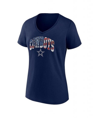 Women's Branded Navy Dallas Cowboys Banner Wave Iconic V-Neck T-shirt Navy $21.65 Tops