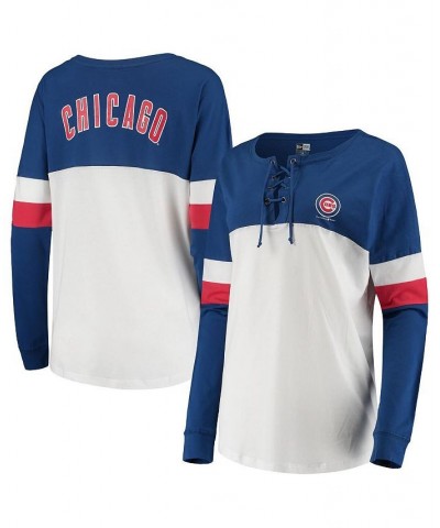 Women's White and Royal Chicago Cubs Lace-Up Long Sleeve T-shirt White, Royal $26.49 Tops