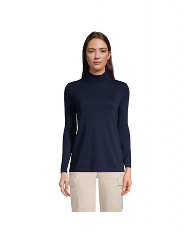 Women's Petite Supima Cotton Long Sleeve Turtleneck Blue $25.47 Tops