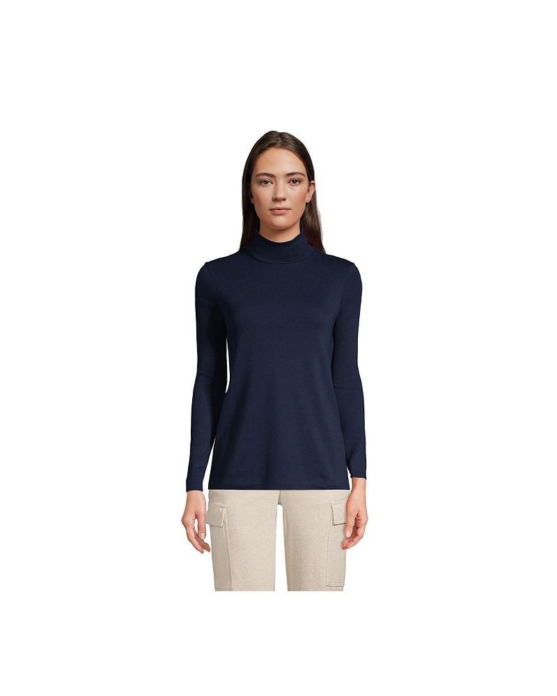 Women's Petite Supima Cotton Long Sleeve Turtleneck Blue $25.47 Tops