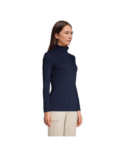 Women's Petite Supima Cotton Long Sleeve Turtleneck Blue $25.47 Tops