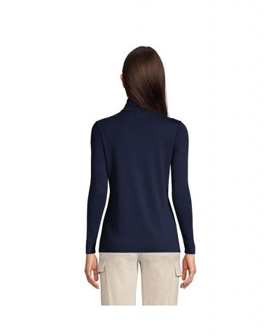 Women's Petite Supima Cotton Long Sleeve Turtleneck Blue $25.47 Tops