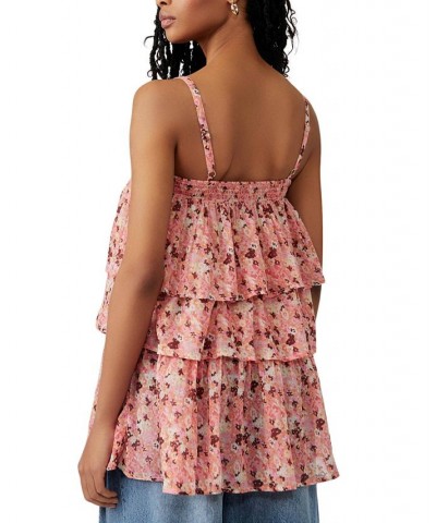 Women's Talia Cotton Floral-Print Tiered Tunic Pink Combo $36.58 Tops