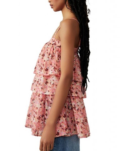 Women's Talia Cotton Floral-Print Tiered Tunic Pink Combo $36.58 Tops