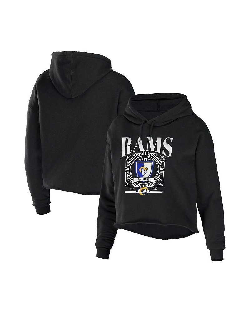 Women's Black Los Angeles Rams Cropped Sponge Fleece Pullover Hoodie Black $36.50 Sweatshirts