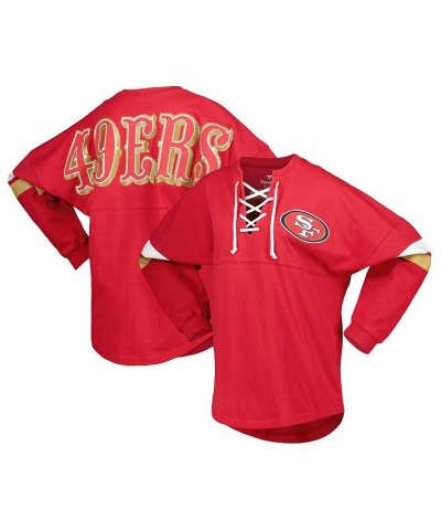 Women's Branded Scarlet San Francisco 49ers Spirit Jersey Lace-Up V-Neck Long Sleeve T-shirt Scarlet $39.90 Tops