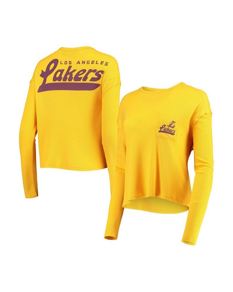 Women's Gold Los Angeles Lakers Pocket Thermal Tri-Blend Long Sleeve T-shirt Gold $23.10 Tops