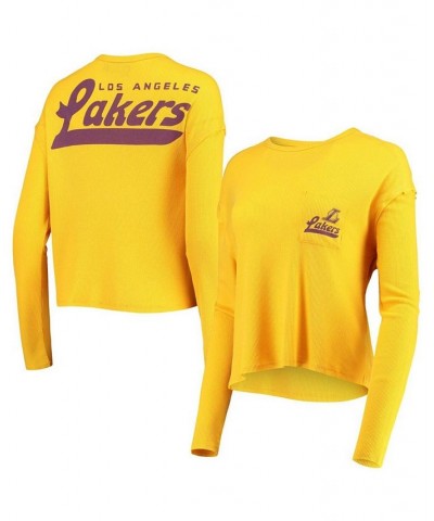 Women's Gold Los Angeles Lakers Pocket Thermal Tri-Blend Long Sleeve T-shirt Gold $23.10 Tops