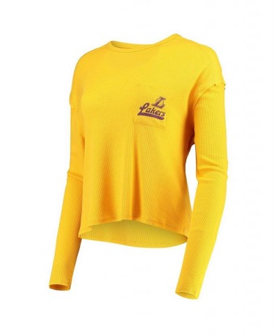 Women's Gold Los Angeles Lakers Pocket Thermal Tri-Blend Long Sleeve T-shirt Gold $23.10 Tops