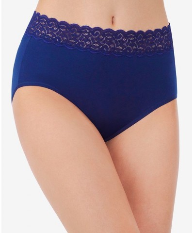 Flattering Cotton Lace Stretch Brief Underwear 13396 also available in extended sizes Blue $8.58 Panty