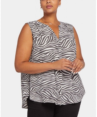 Plus Size Sleeveless Pintuck Blouse Metro Zebra $25.15 Tops