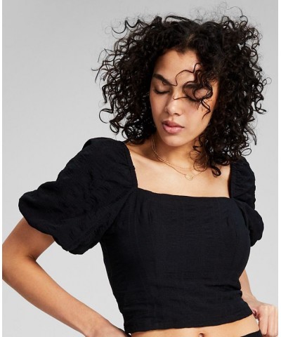 Women's Puff-Sleeve Top Black $21.56 Tops