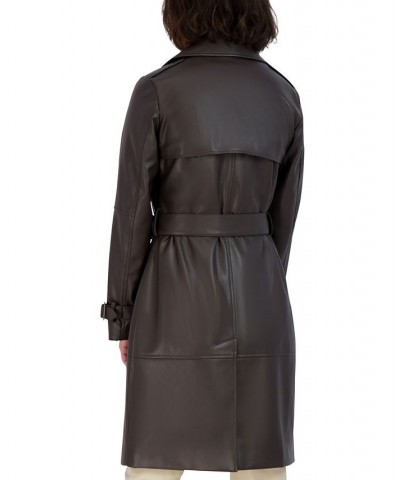 Women's Elle Belted Faux-Leather Trench Coat Cocoa $96.20 Coats