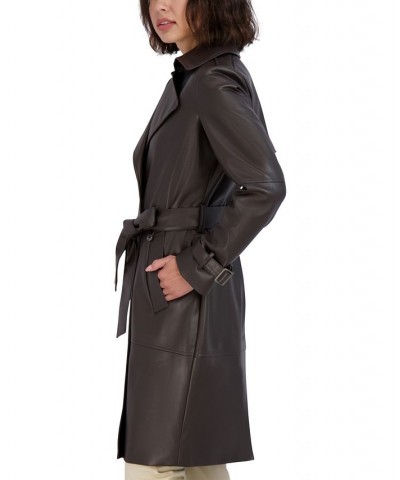 Women's Elle Belted Faux-Leather Trench Coat Cocoa $96.20 Coats