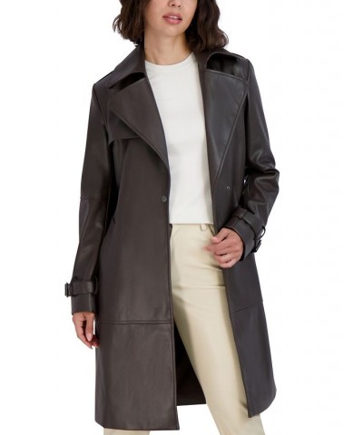 Women's Elle Belted Faux-Leather Trench Coat Cocoa $96.20 Coats