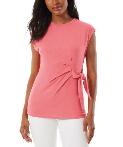 Women's Drapey Side-Tie Slub Top Pink $24.79 Tops