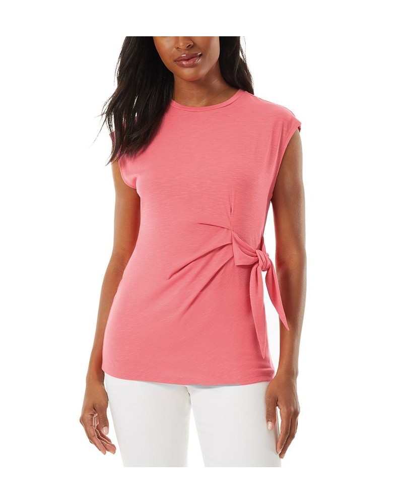 Women's Drapey Side-Tie Slub Top Pink $24.79 Tops