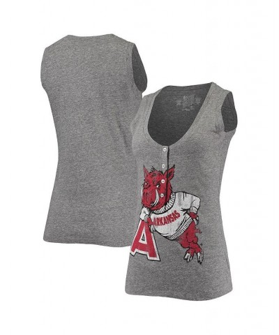 Women's Heathered Gray Arkansas Razorbacks Relaxed Henley Tri-Blend V-Neck Logo Tank Top Heathered Gray $23.00 Tops