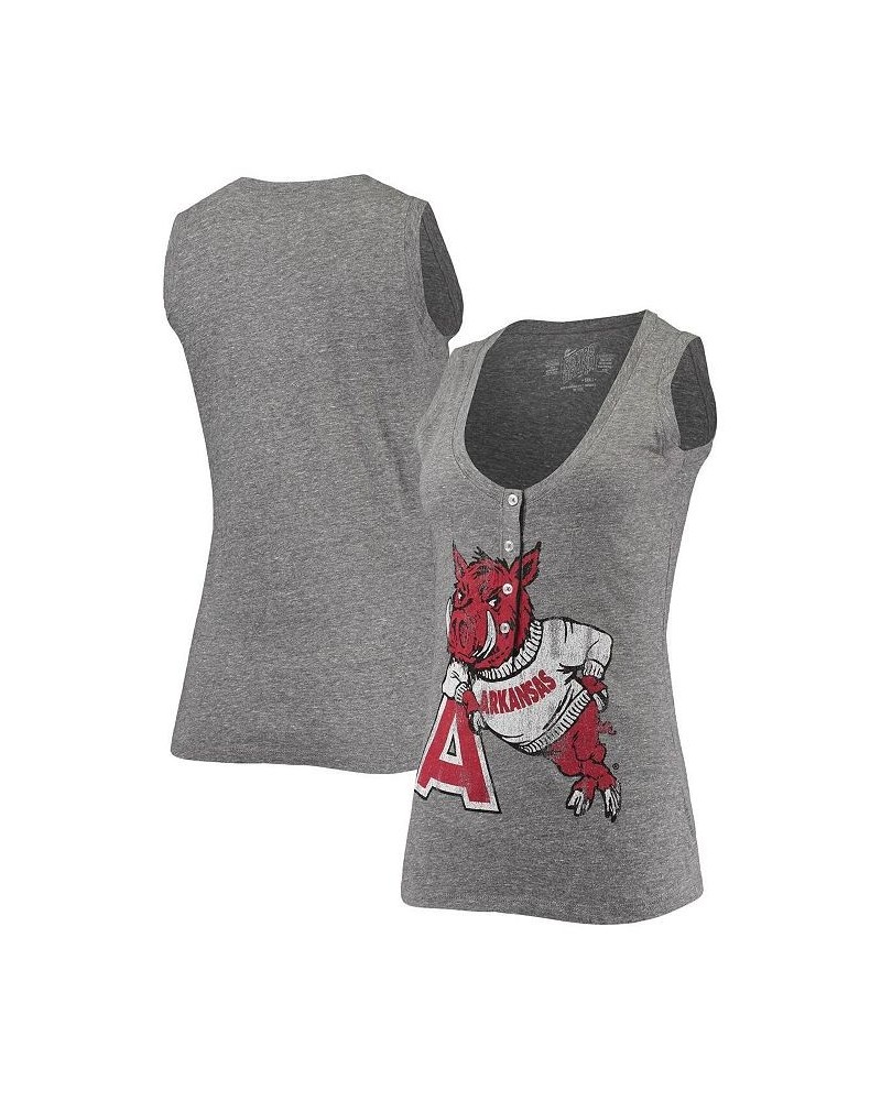 Women's Heathered Gray Arkansas Razorbacks Relaxed Henley Tri-Blend V-Neck Logo Tank Top Heathered Gray $23.00 Tops