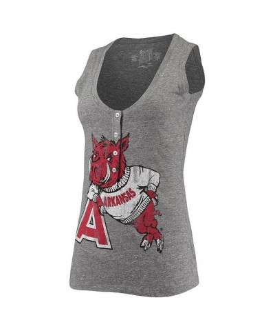 Women's Heathered Gray Arkansas Razorbacks Relaxed Henley Tri-Blend V-Neck Logo Tank Top Heathered Gray $23.00 Tops