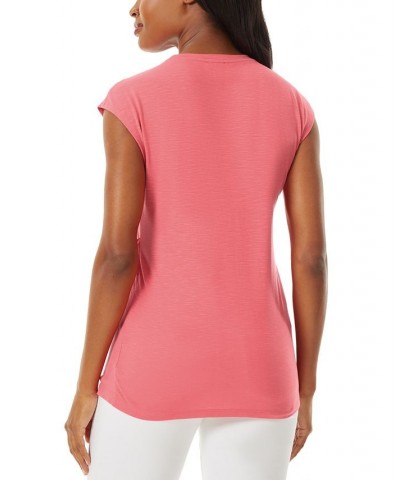 Women's Drapey Side-Tie Slub Top Pink $24.79 Tops