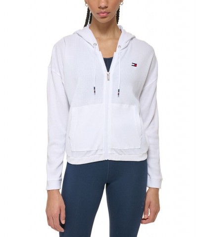 Women's Waffle-Knit Full-Zip Hoodie White $17.09 Tops